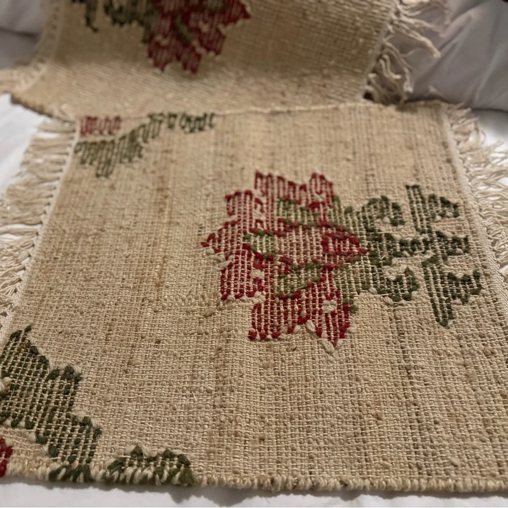 Two New Pottery Barn Retired Floral Kilim Mat with Fringe, 18 X 22”